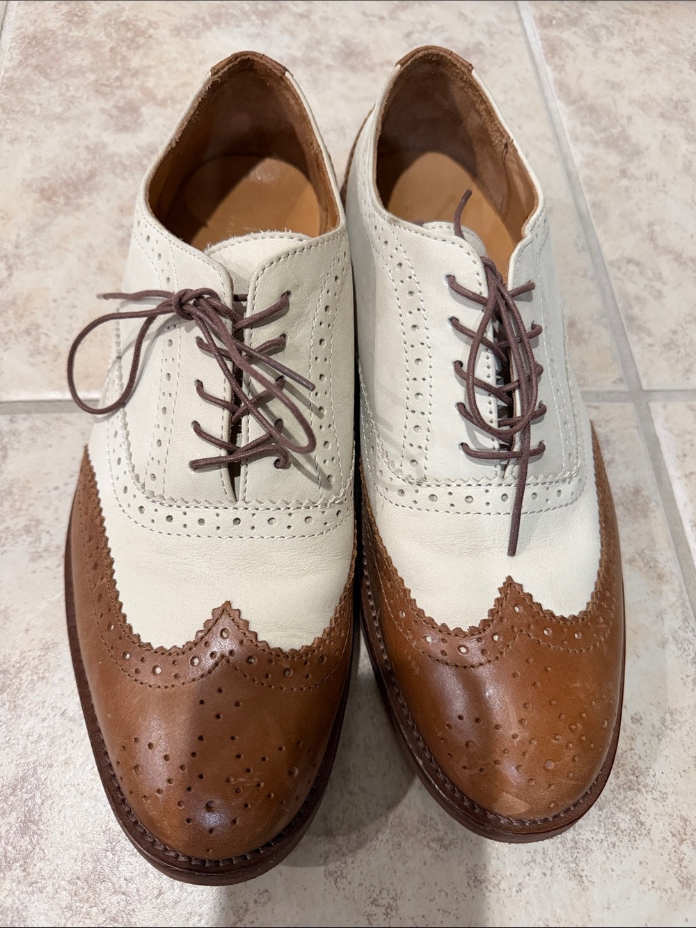 Polo Johnsly Two-Tone Wingtip Brogue Lace-Up Oxford - Brown & Cream